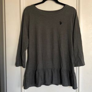 US Polo grey peplum top size M 3/4 sleeve